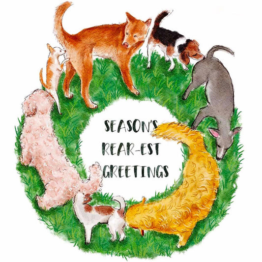 Dog Butt Sniff Wreath Christmas Cards – Funny Holiday Card for Dog Lovers – Season’s Rear-est Greetings - Liyana Studio Handmade
