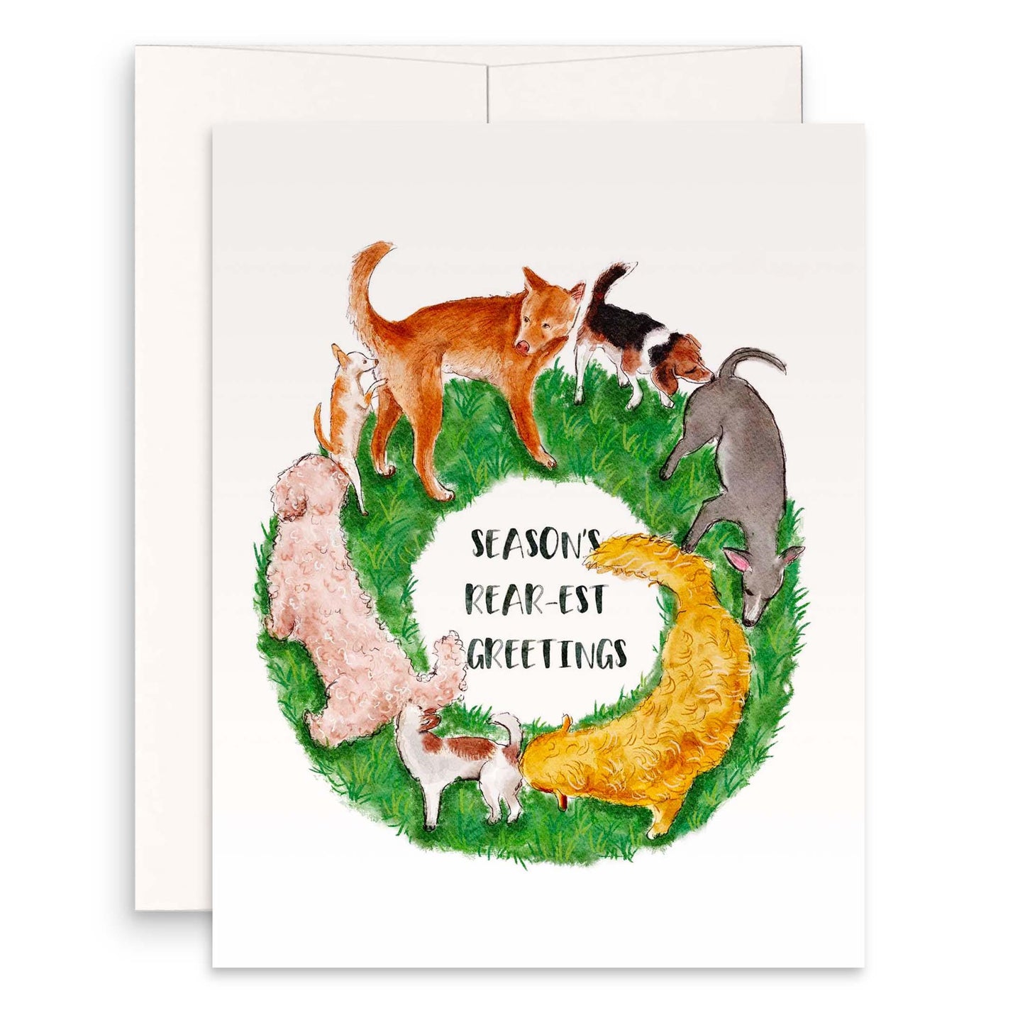 Dog Butt Sniff Wreath Christmas Cards – Funny Holiday Card for Dog Lovers – Season’s Rear-est Greetings - Liyana Studio Handmade