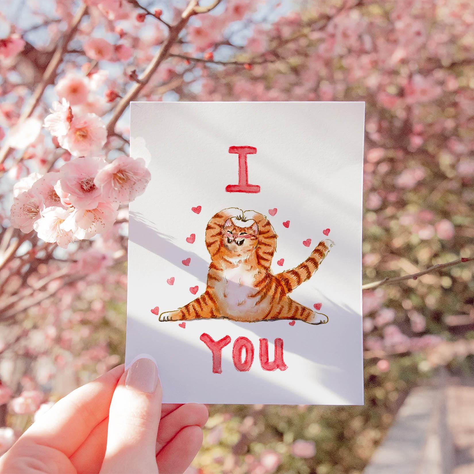 Scrungy Cat Valentines Day Card Funny – I Love You Orange Cat Gift- Funny Anniversary Gift for Husband - Liyana Studio Handmade