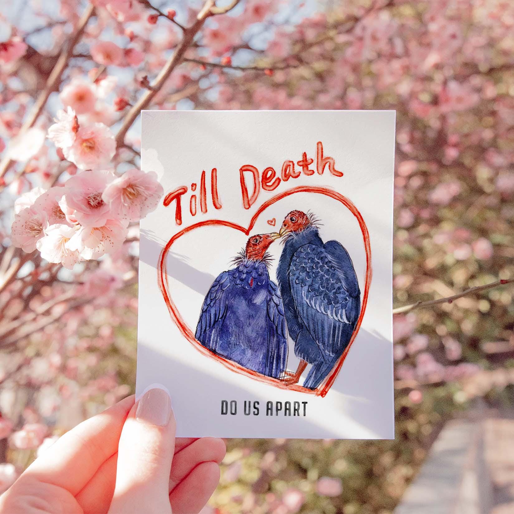 Vulture Funny Valentines Day Card – Till Death Do Us Part Love Card for Husband Wife – Goth Anniversary Card - Liyana Studio Handmade