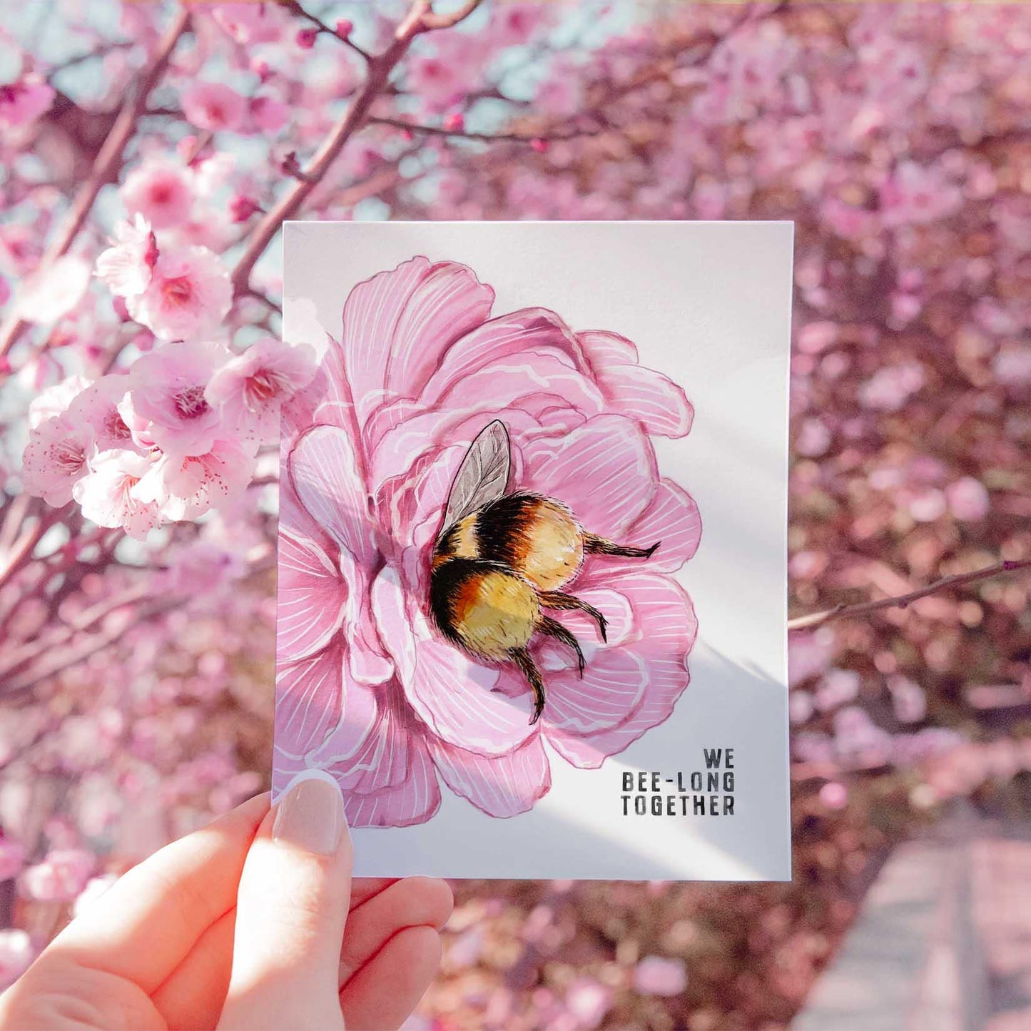 Honey Bee Flower Valentines Day Card – We Bee-Long Together Cute Love Card - Floral Anniversary Gift for Husband - Liyana Studio Handmade
