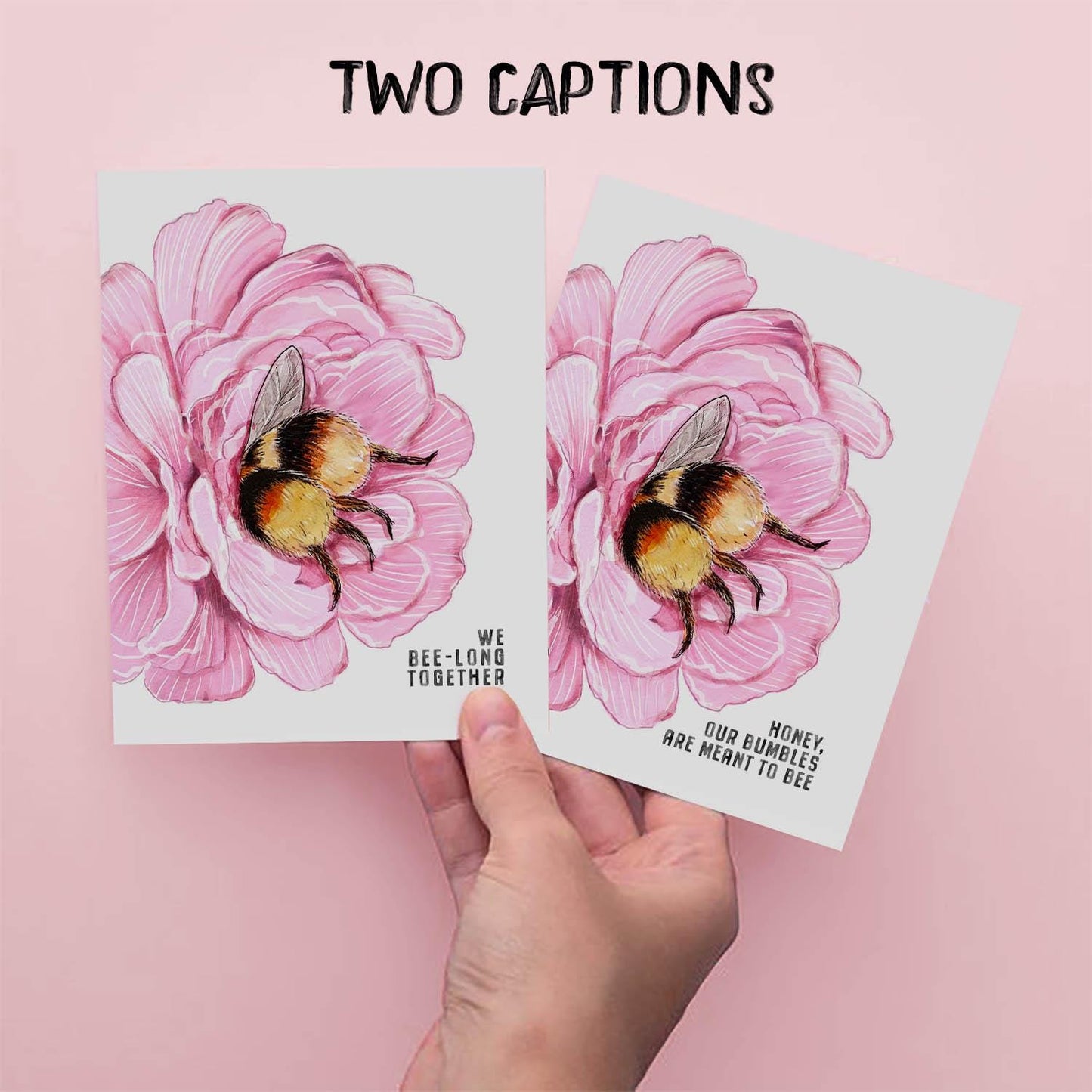 Honey Bee Flower Valentines Day Card – We Bee-Long Together Cute Love Card - Floral Anniversary Gift for Husband - Liyana Studio Handmade