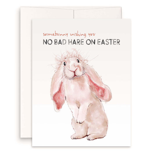 Bad Hare Watercolor Bunny Easter Cards For Kids - Hair Puns Funny Easter Card - Liyana Studio Handmade Greeting Card