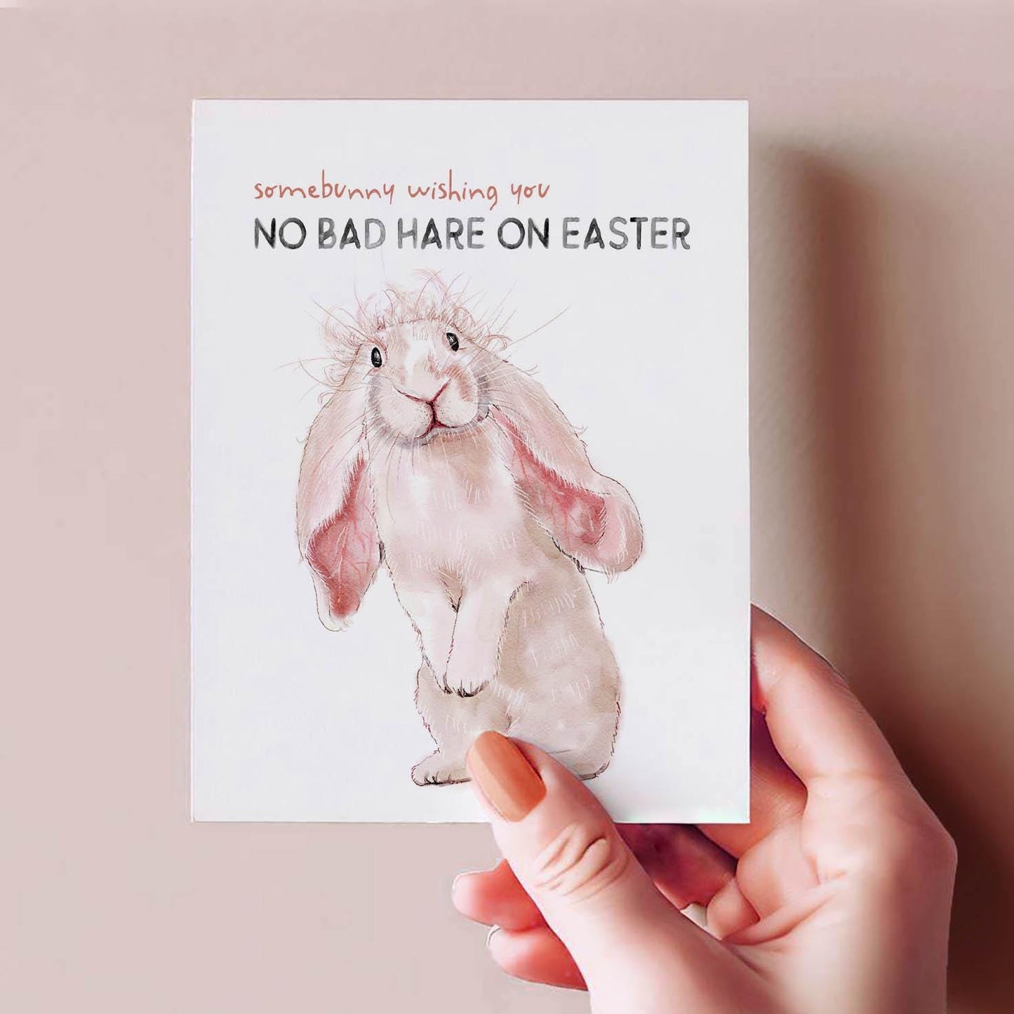 Bad Hare Watercolor Bunny Easter Cards For Kids - Hair Puns Funny Easter Card - Liyana Studio Handmade Greeting Card