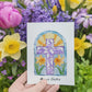 Watercolor Stained Glass Window Religious Easter Card - Christian Easter Card with Cross - Liyana Studio Handmade Greeting Card