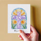 Watercolor Stained Glass Window Religious Easter Card - Christian Easter Card with Cross - Liyana Studio Handmade Greeting Card