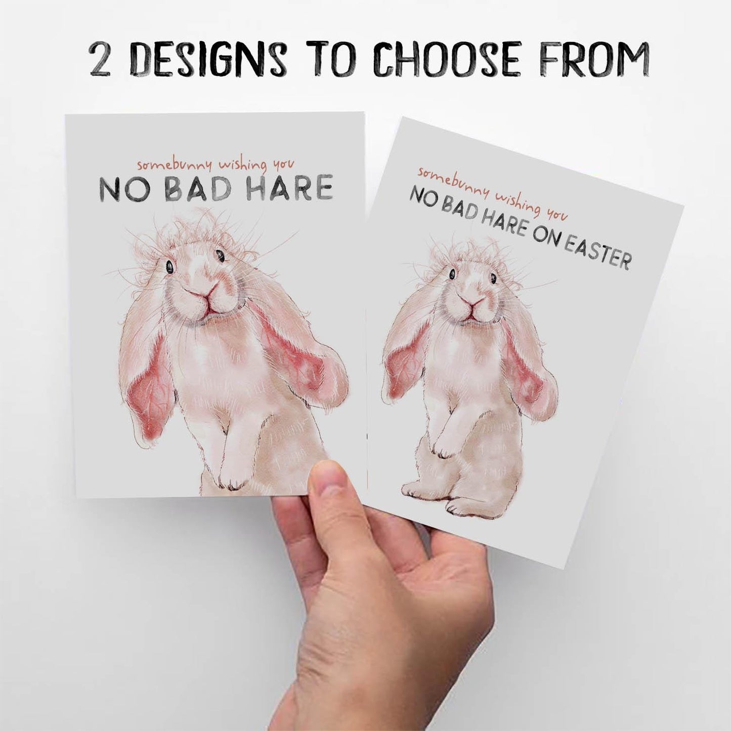 Bad Hare Watercolor Bunny Easter Cards For Kids - Hair Puns Funny Easter Card - Liyana Studio Handmade Greeting Card