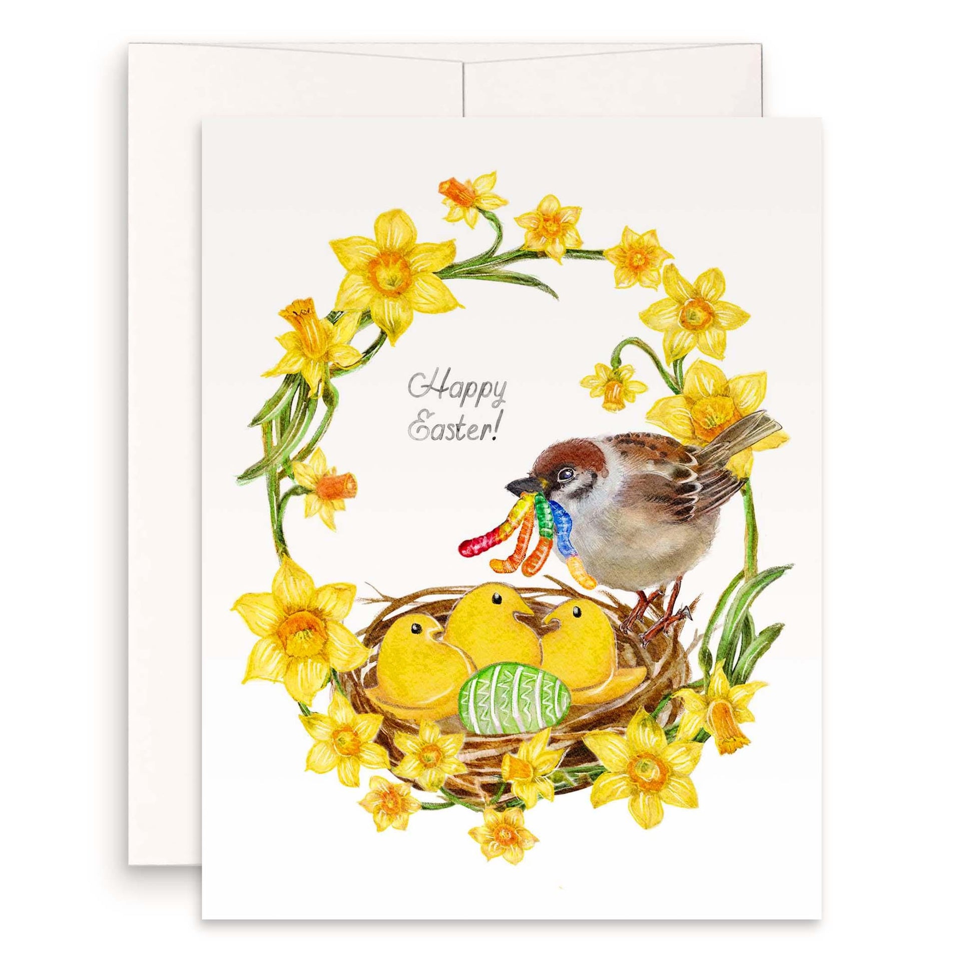 Bird Funny Easter Cards For Kids - Gummy Worm Candy Easter Card - Liyana Studio Handmade Greeting Card