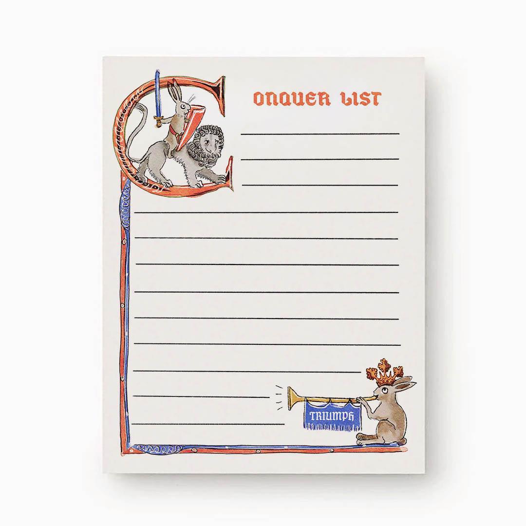 Medieval Bunny Conquer List Notepad - Funny To do List Note Pad - Cute Memo Pad Stationery Gifts- Handmade By Liyana Studio