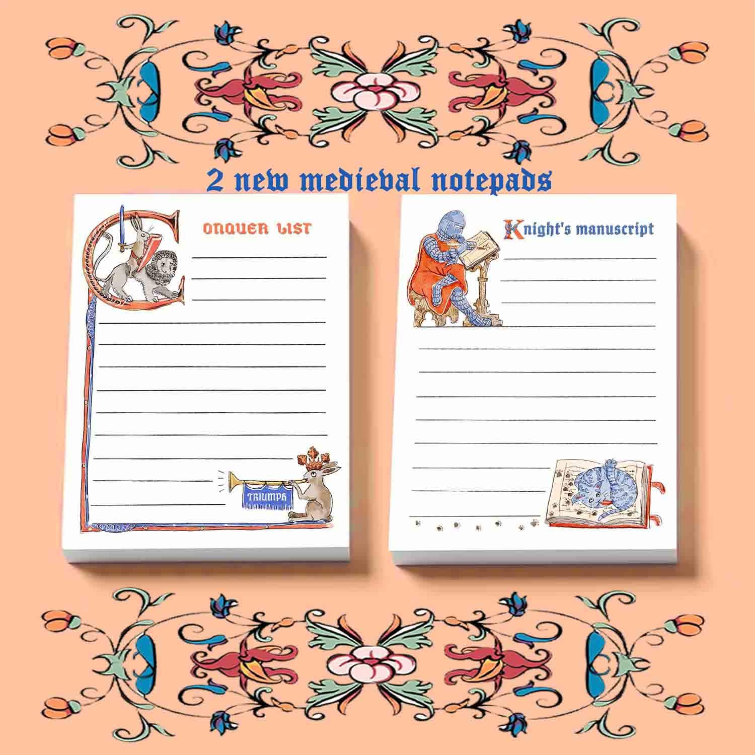 Medieval Bunny Conquer List Notepad - Funny To do List Note Pad - Cute Memo Pad Stationery Gifts- Handmade By Liyana Studio