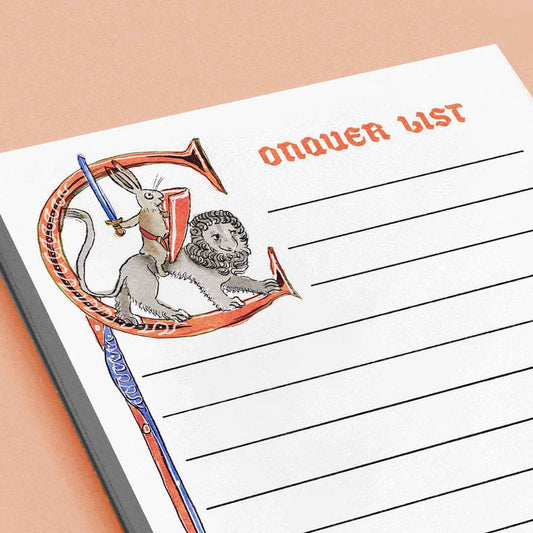 Medieval Bunny Conquer List Notepad - Funny To do List Note Pad - Cute Memo Pad Stationery Gifts- Handmade By Liyana Studio