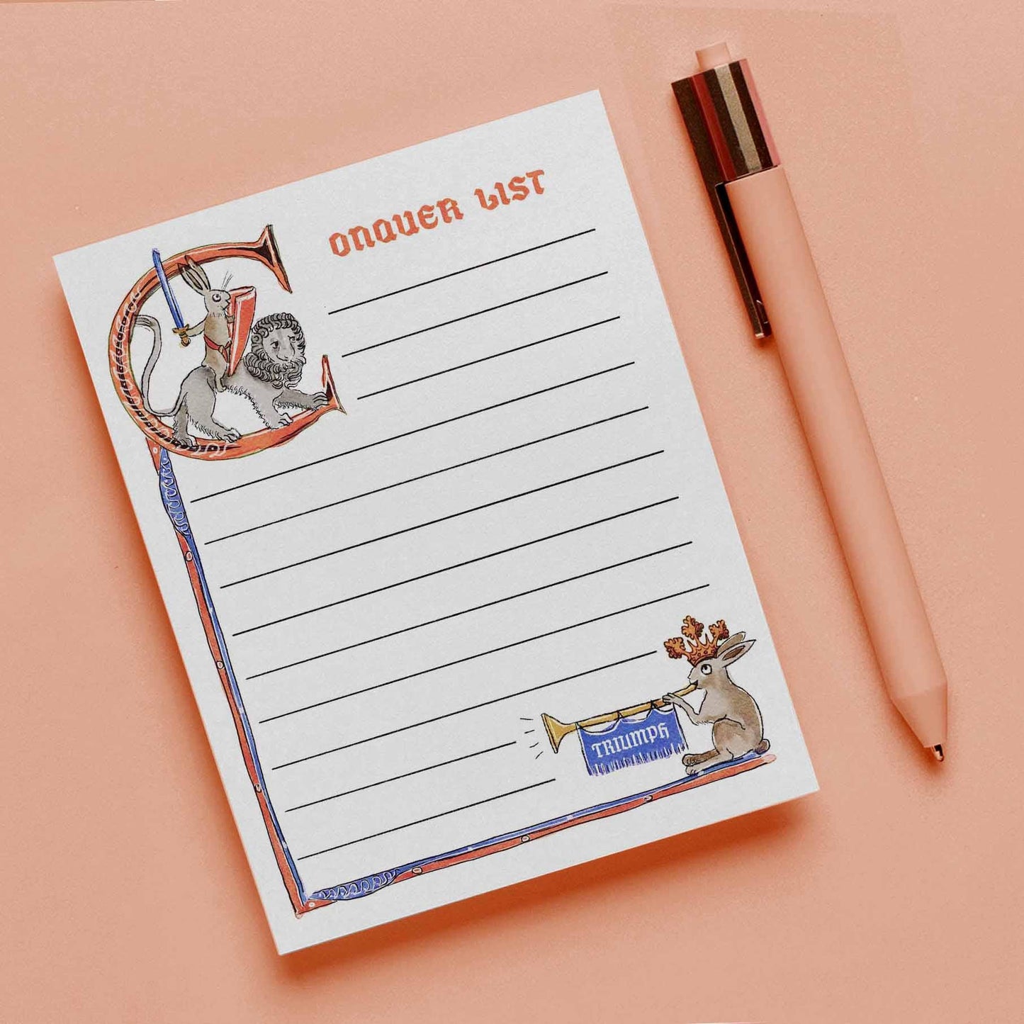 Medieval Bunny Conquer List Notepad - Funny To do List Note Pad - Cute Memo Pad Stationery Gifts- Handmade By Liyana Studio
