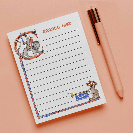 Medieval Bunny Conquer List Notepad - Funny To do List Note Pad - Cute Memo Pad Stationery Gifts- Handmade By Liyana Studio