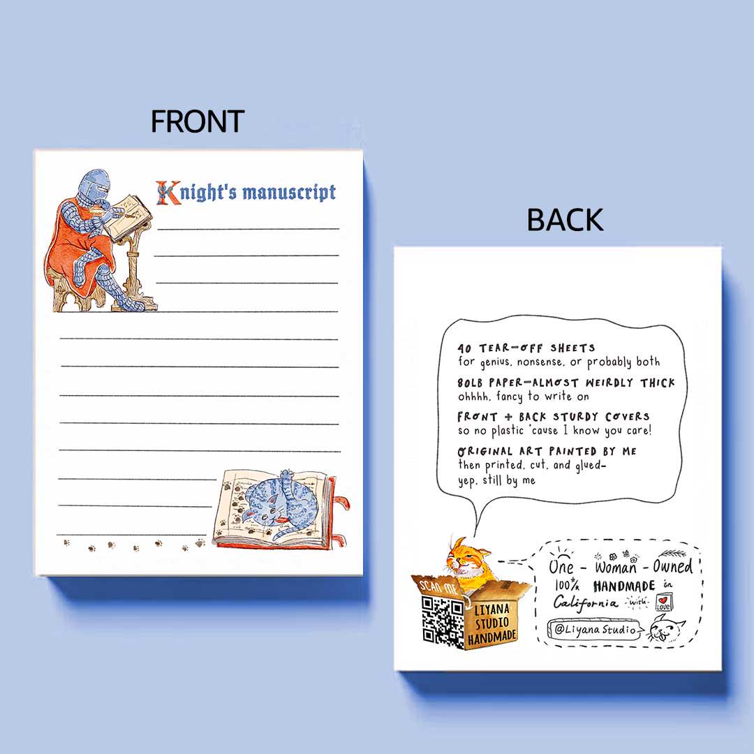 Knight's Manuscript medieval Notepad - Funny To do List Note Pad - Cute Memo Pad Stationery Gifts - Handmade By Liyana Studio
