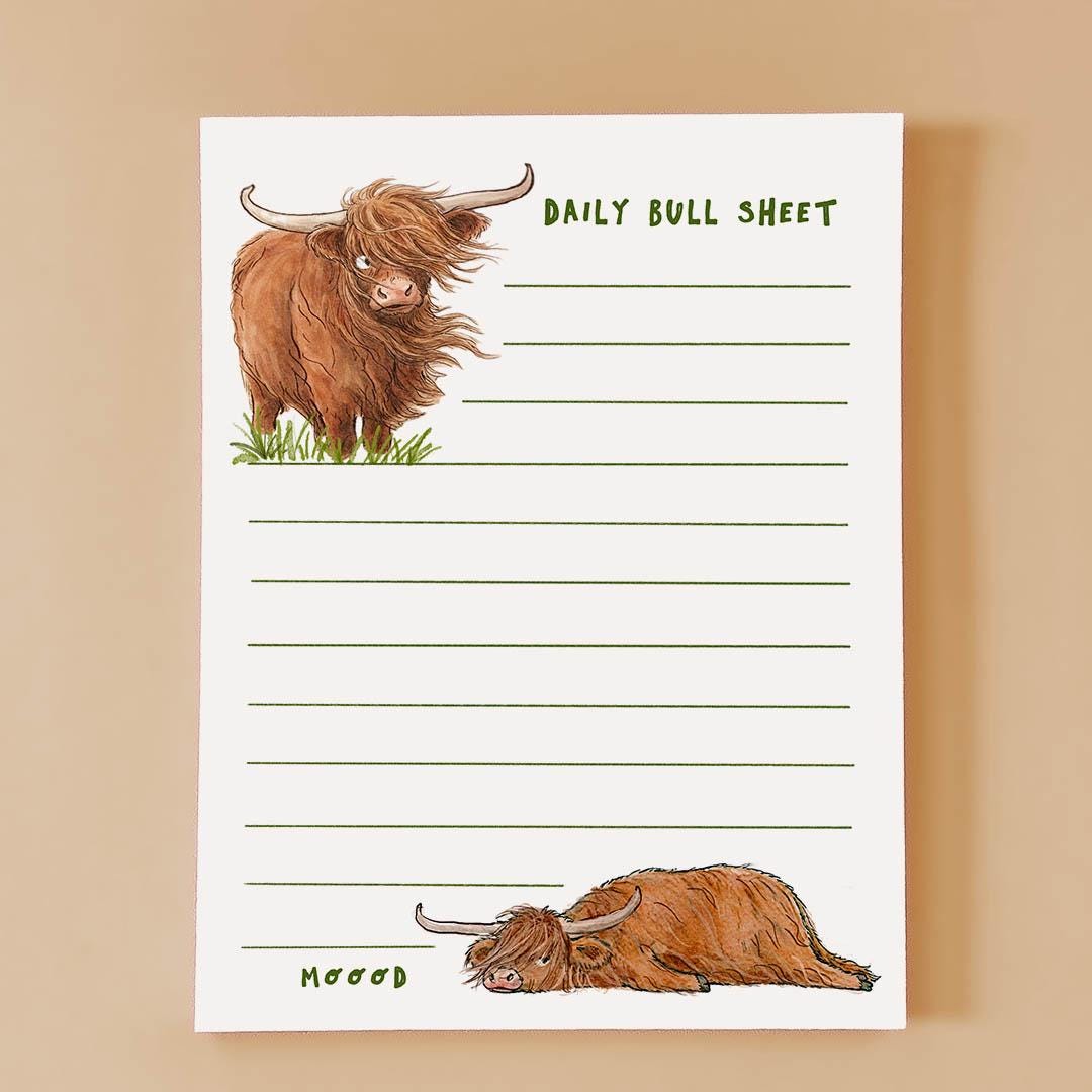 Daily Bull Sheet Notepad - Highland Cow Funny To do List Note Pad - Farm Animal Memo Pad Stationery Gifts- Handmade By Liyana Studio
