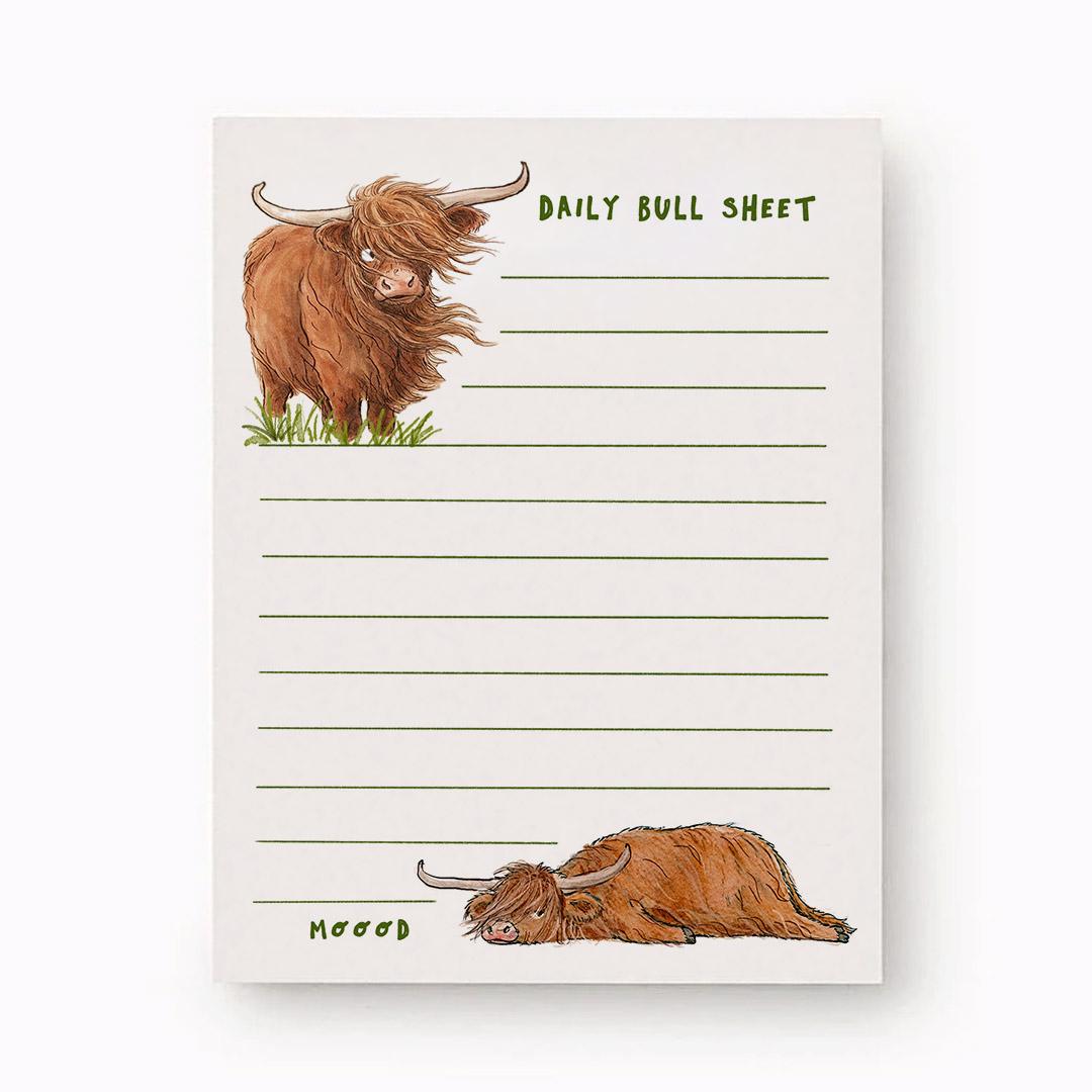Daily Bull Sheet Notepad - Highland Cow Funny To do List Note Pad - Farm Animal Memo Pad Stationery Gifts- Handmade By Liyana Studio