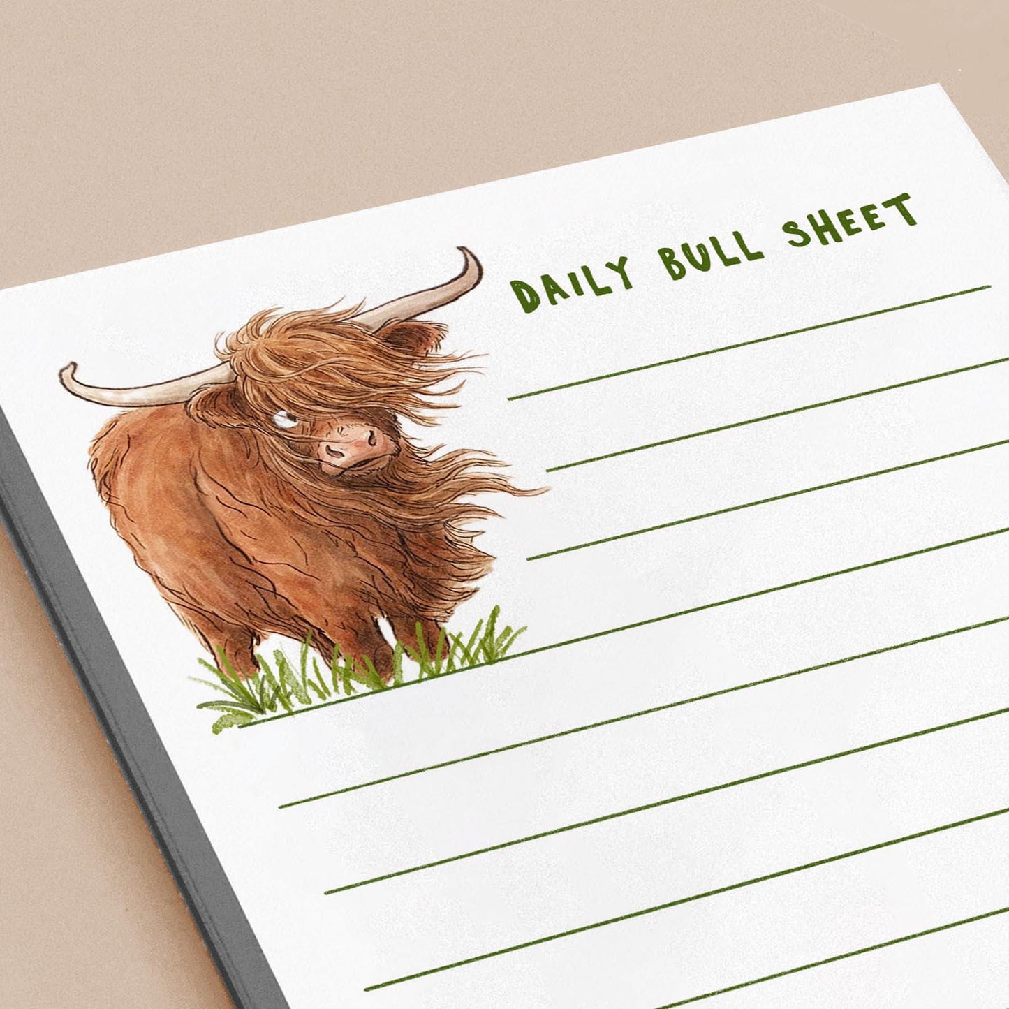 Daily Bull Sheet Notepad - Highland Cow Funny To do List Note Pad - Farm Animal Memo Pad Stationery Gifts- Handmade By Liyana Studio
