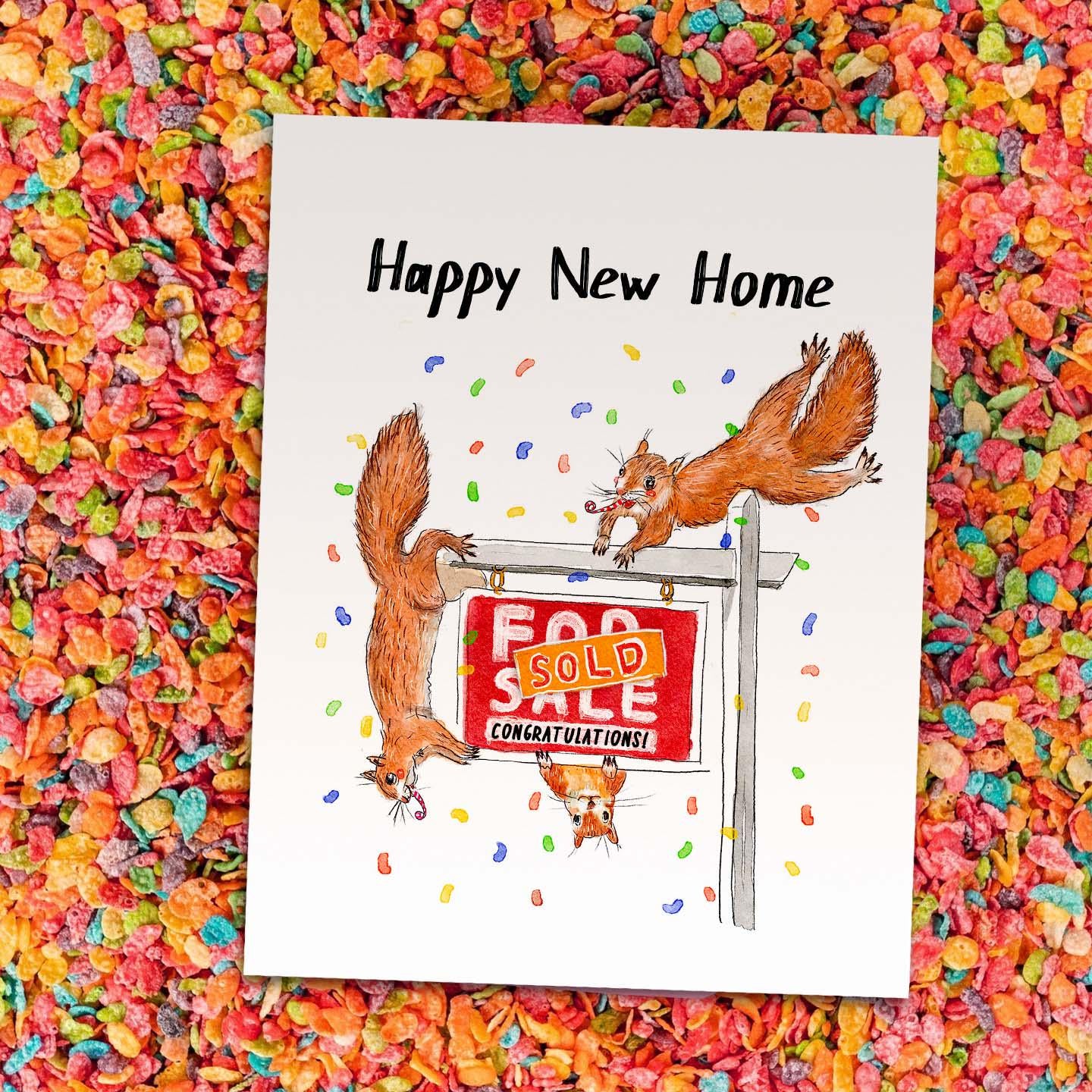 Squirrel Funny Housewarming Card - Happy New Home Card From Realtor- Liyana Studio Handmade Greetings