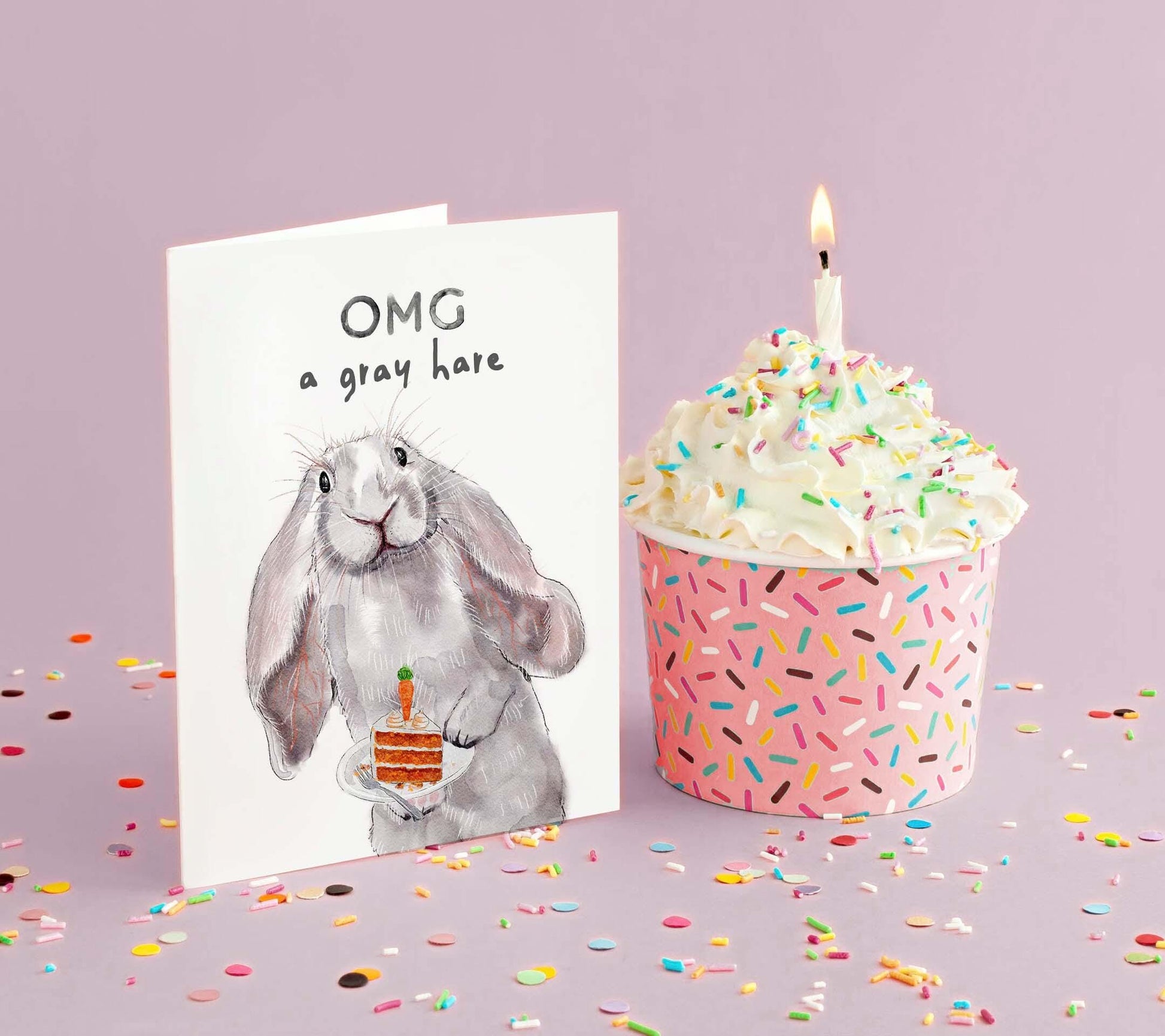 Gray Hare Funny Birthday Card - Bunny 30th 40th Birthday Gift - Liyana Studio Handmade Greeting Cards