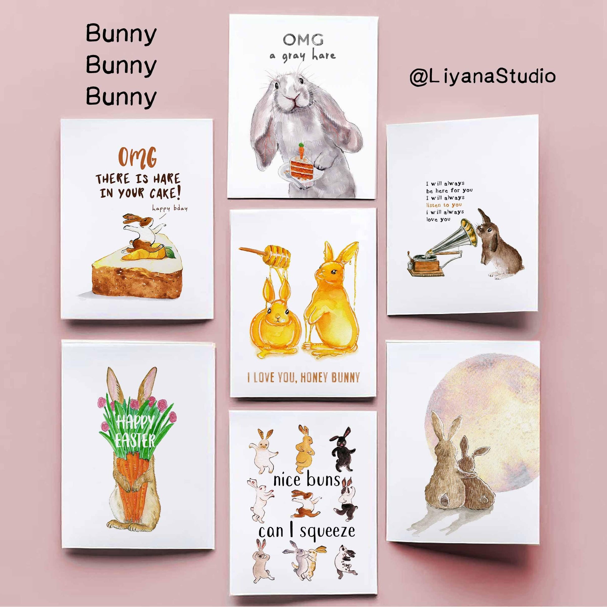 Gray Hare Funny Birthday Card - Bunny 30th 40th Birthday Gift - Liyana Studio Handmade Greeting Cards