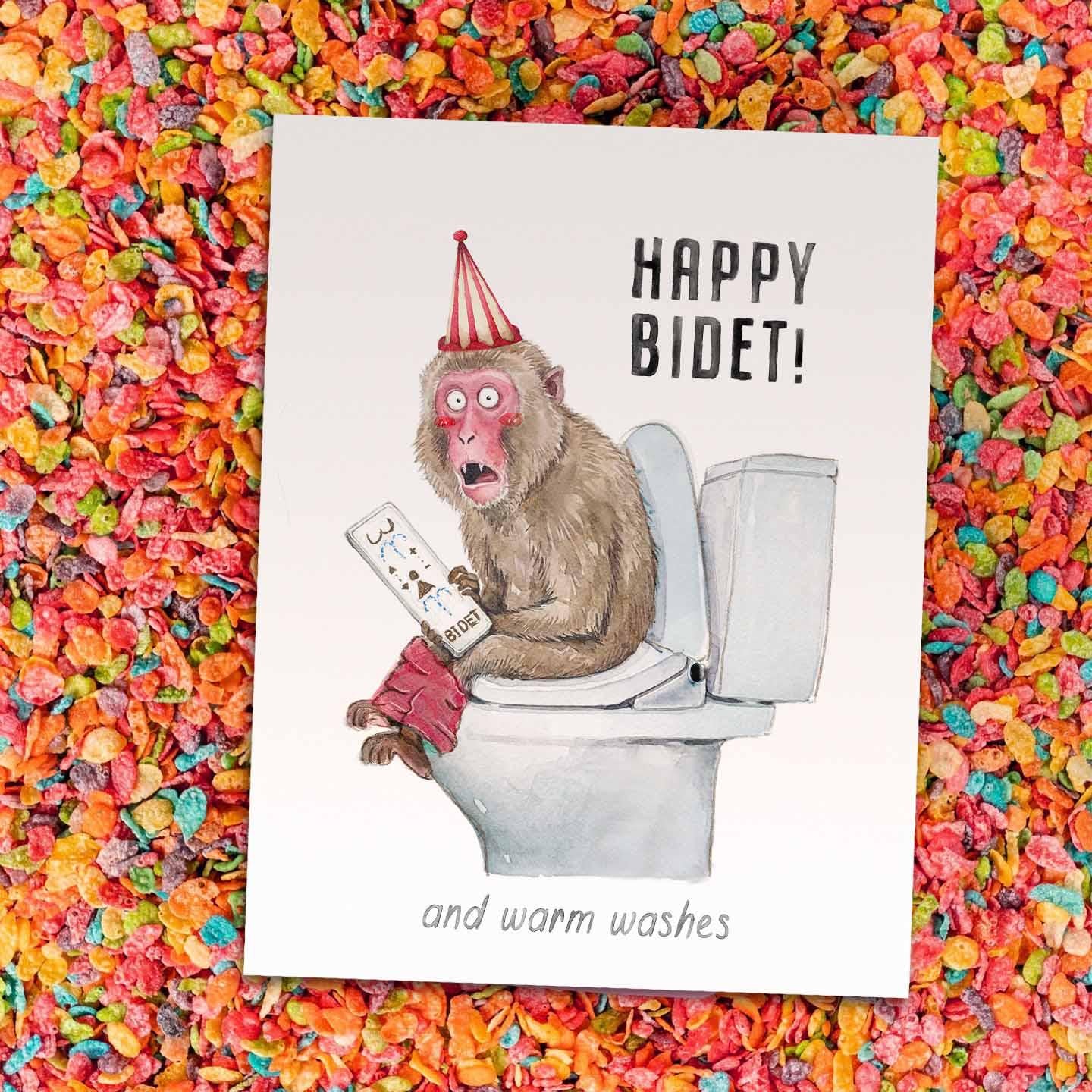 Bidet Funny Birthday Card - Happy Bidet And Warm Washes - Funny Poop Birthday Gifts - Liyana Studio Handmade Greeting