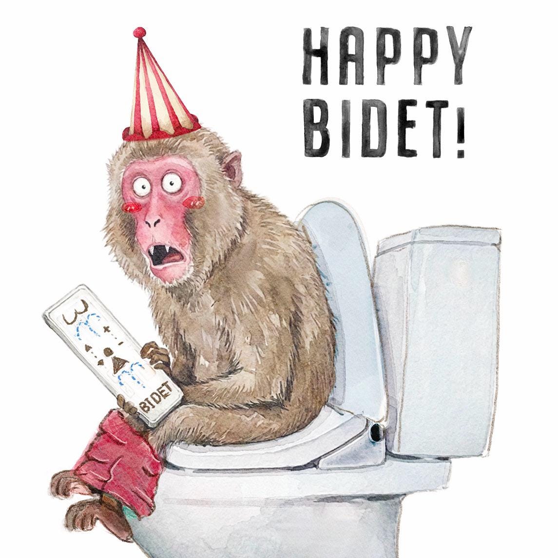 Bidet Funny Birthday Card - Happy Bidet And Warm Washes - Funny Poop Birthday Gifts - Liyana Studio Handmade Greeting