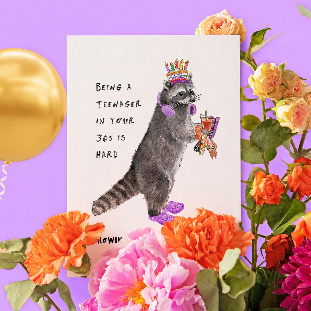 Martini Cat Funny Birthday Card - Just A Tini Bit Older - Funny 30th 40th Birthday Gifts For Women - Liyana Studio Handmade Greeting