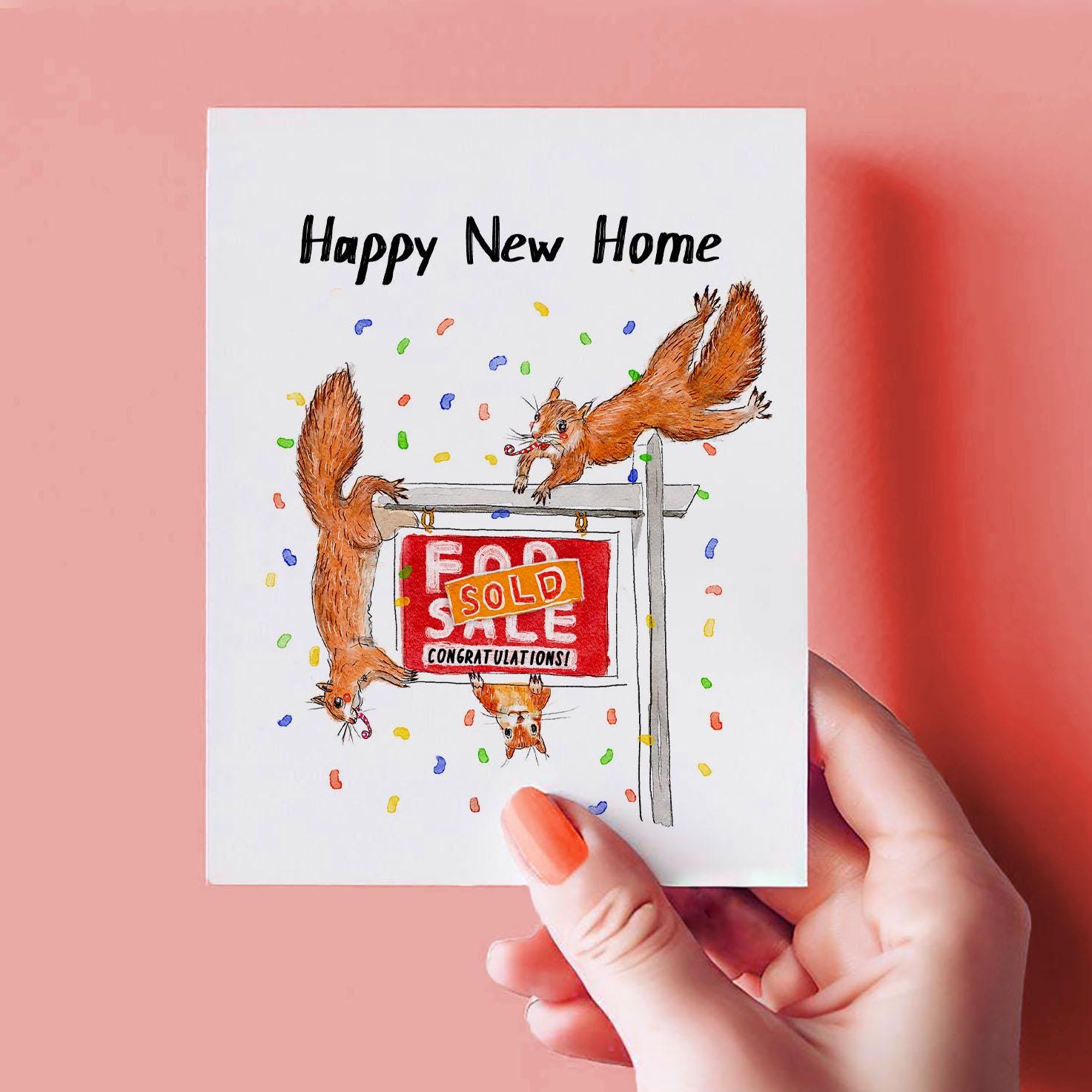 Squirrel Funny Housewarming Card - Happy New Home Card From Realtor- Liyana Studio Handmade Greetings