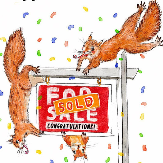 Squirrel Funny Housewarming Card - Happy New Home Card From Realtor- Liyana Studio Handmade Greetings
