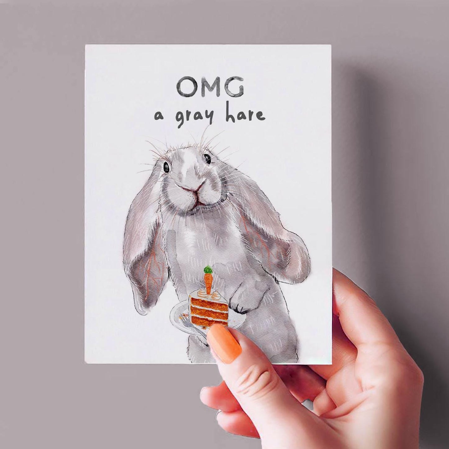 Gray Hare Funny Birthday Card - Bunny 30th 40th Birthday Gift - Liyana Studio Handmade Greeting Cards