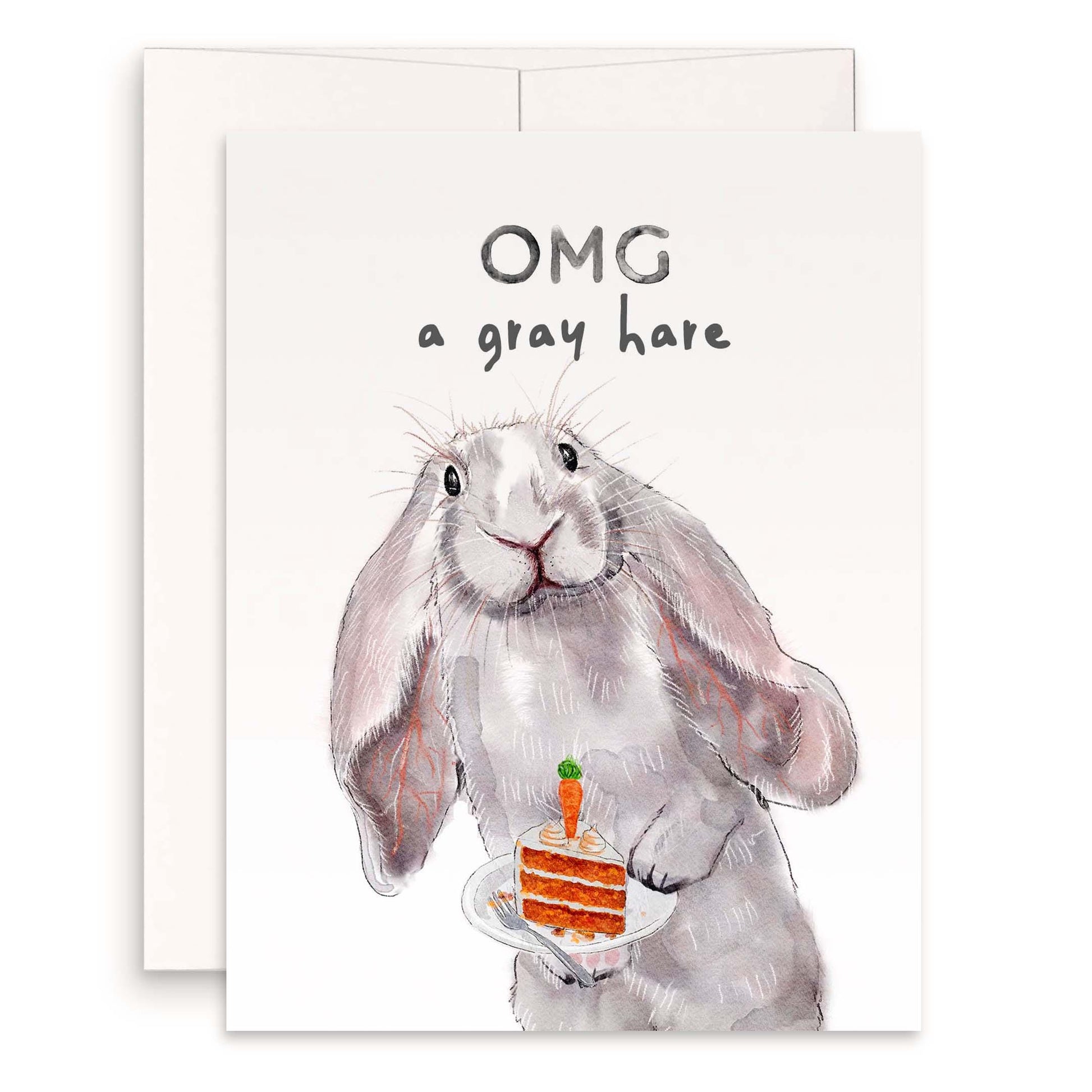 Gray Hare Funny Birthday Card - Bunny 30th 40th Birthday Gift - Liyana Studio Handmade Greeting Cards