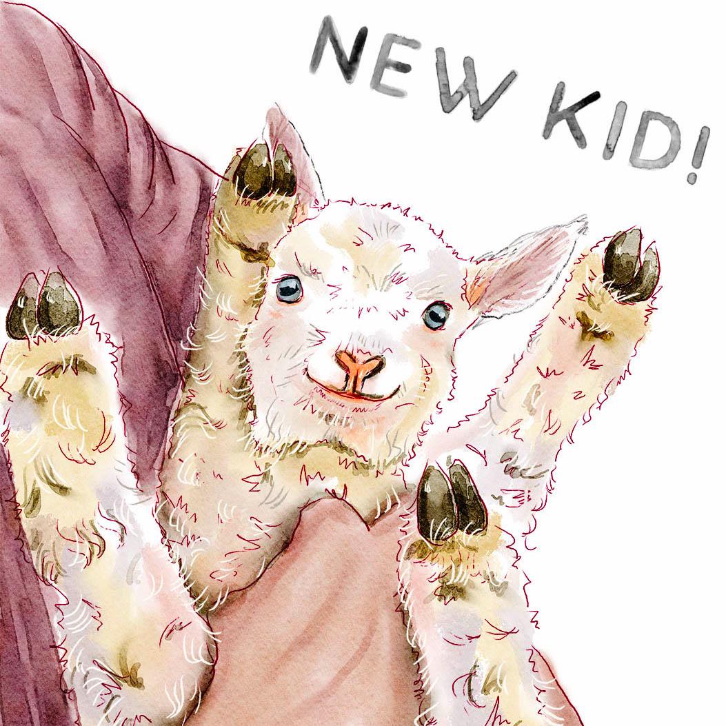 Baby Goat New Kid Congratulations Card - Funny Baby Shower Card For New Parents - Liyana Studio Handmade Greetings