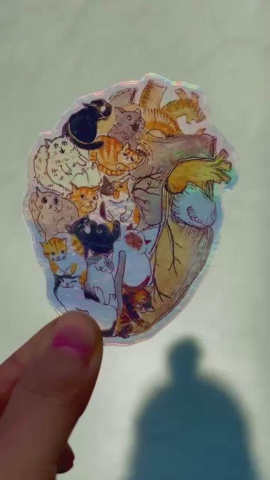 Heart Full of Cats Sticker - Holographic Cat Sticker For Cat Lover Gift -