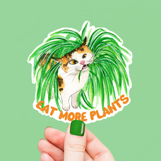 Eat More Plants Cat Sticker - Liyana Studio Decorative Stickers