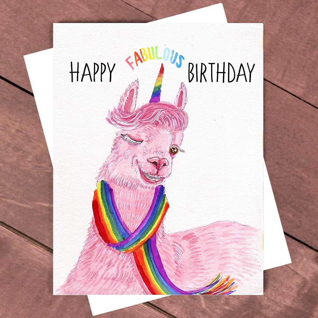 Absolute Fabulous Sassy Llama Birthday Cards For Him, Rainbow Unicorn Alpaca Bday Card For Her, LGBT Gay Pride Funny Birthday Cards Of Love