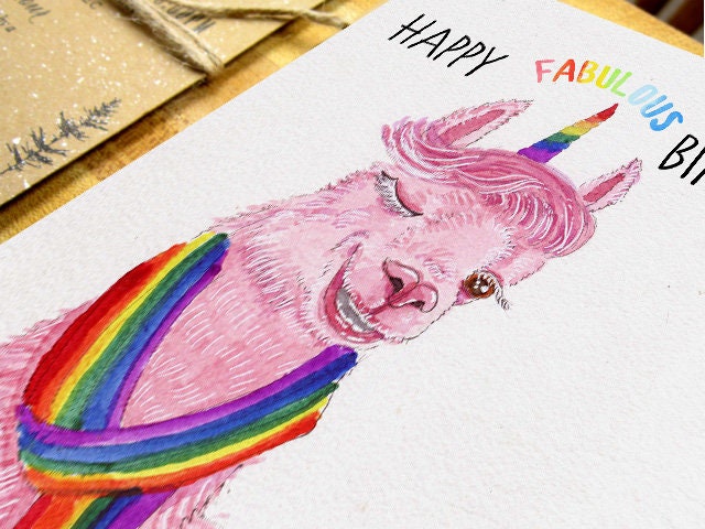 Absolute Fabulous Sassy Llama Birthday Cards For Him, Rainbow Unicorn Alpaca Bday Card For Her, LGBT Gay Pride Funny Birthday Cards Of Love