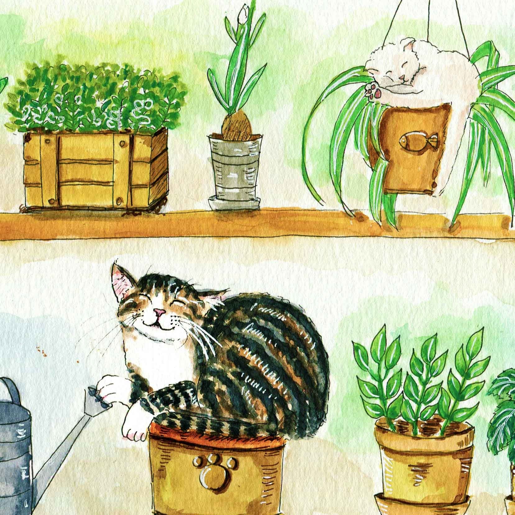 Plant Lady Is The New Cat Lady, Cat Art, Garden Art, Watercolor Art, Cat Print Watercolor Print Nursery Decor, Garden Decor, Botanical Print