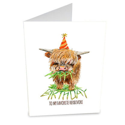 Highland Cow Vegan Birthday Card Funny - Favorite Herbivore Vegetarian Birthday Cards For Best Friend
