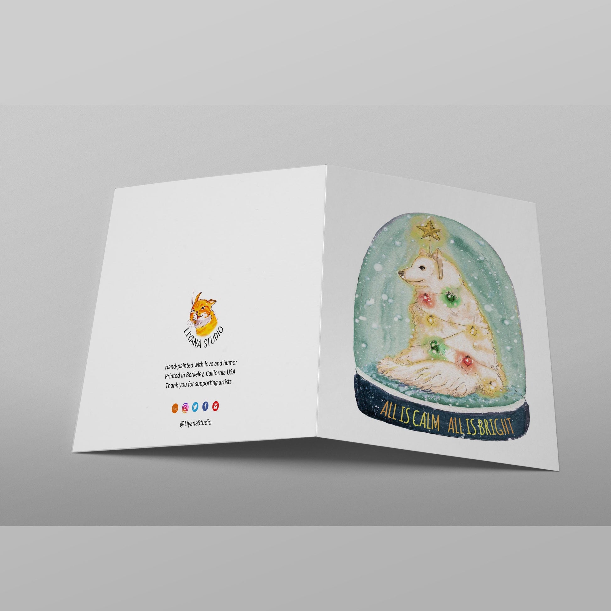 Samoyed Dog Christmas Card, Snow Globe Christmas Card, Silend Night White Christmas, Holidays Card, Merry Christmas Dog Card