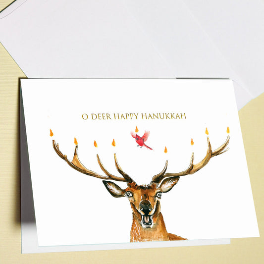 Funny Hanukkah Card - Cardinal Oh Deer Menorah Candles