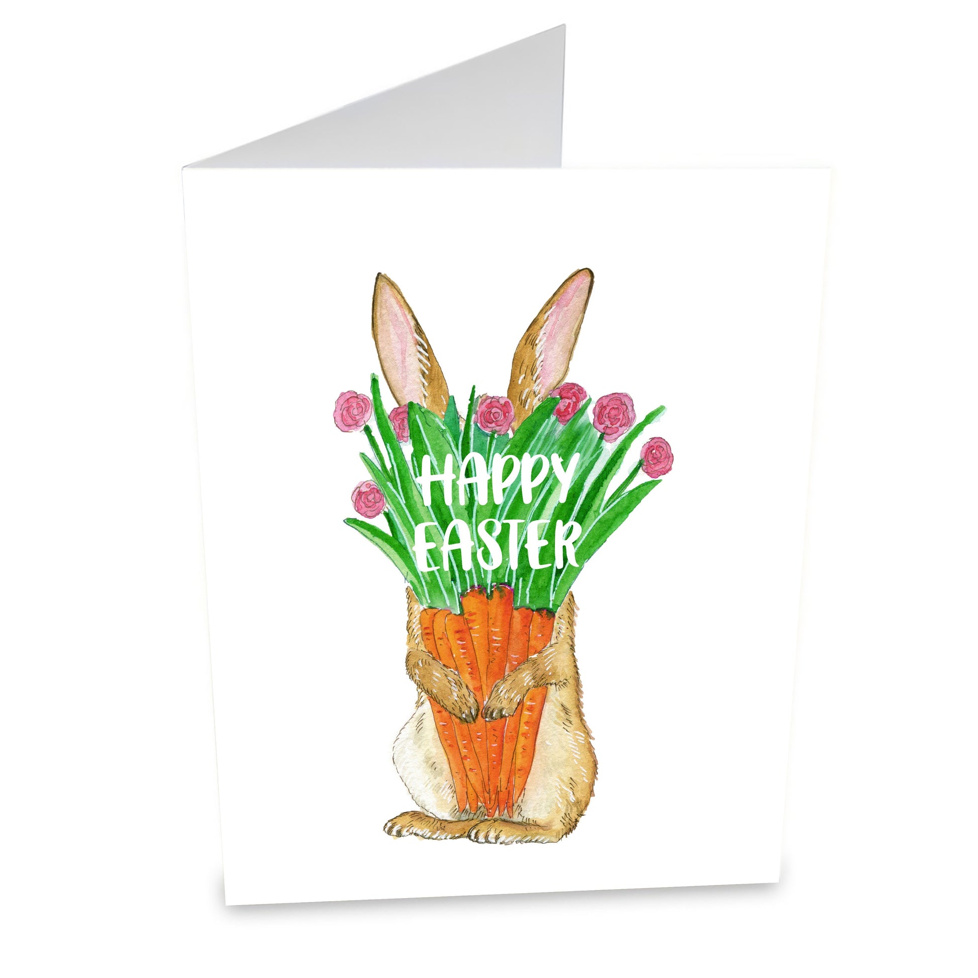 Carrot Flower Bunny Easter Card Pack - Funny Easter Cards For Kids - Watercolor Spring Greeting Card Set For Friends