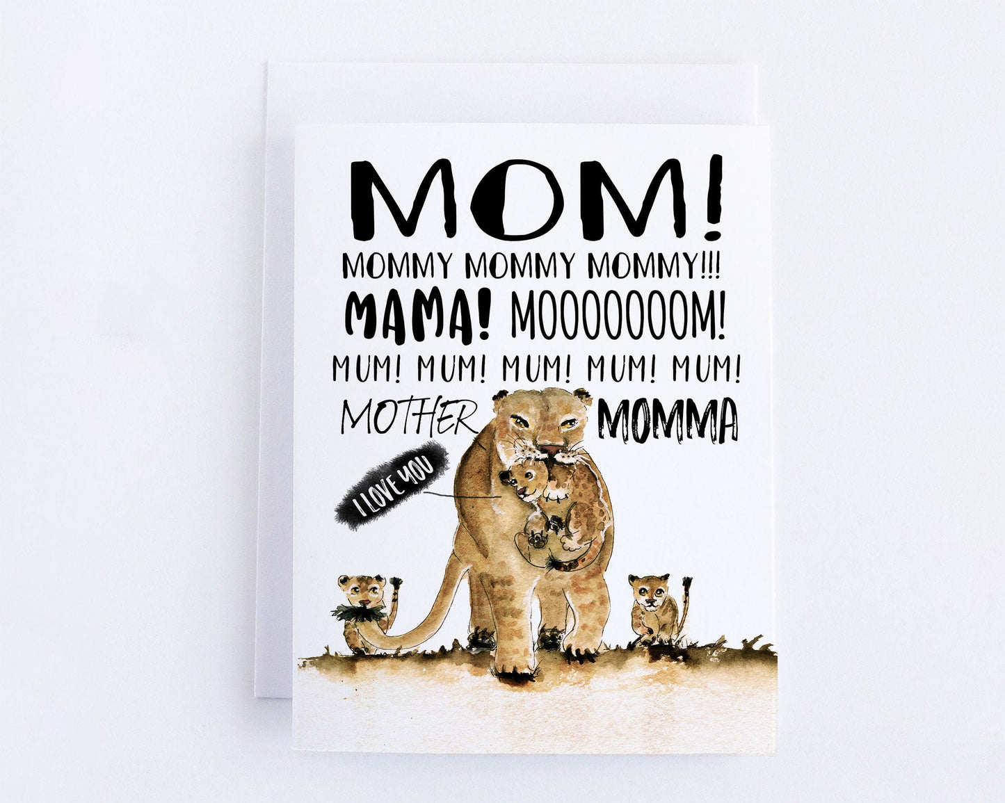 Funny Lion Mom Card, I Love You Mum, Funny Mom Card From Baby Lions, Funny Mother's Day Card, Mom Birthday Card, Mom Love You Card For Wife