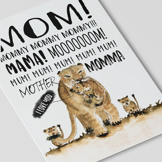 Funny Lion Mom Card, I Love You Mum, Funny Mom Card From Baby Lions, Funny Mother's Day Card, Mom Birthday Card, Mom Love You Card For Wife