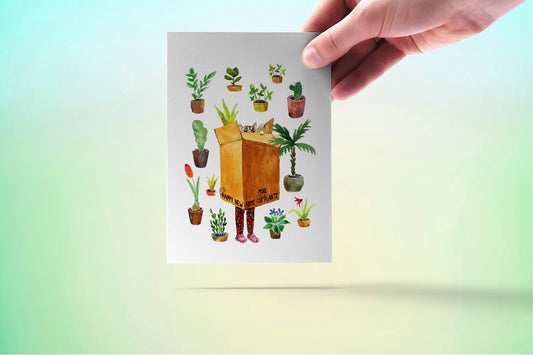 Happy New Home For More Plants Card, Cute Houseplant Card, Funny Housewarming Card For Friends, New Home Gift, Plant Lady Cat Lover Gift