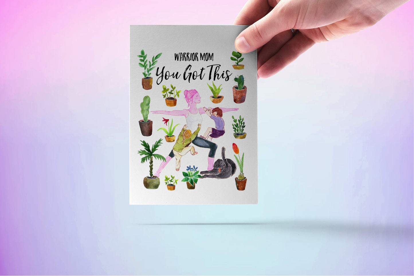 Yoga Botanical Funny Mom Card, Plant Mom Gifts For Best Friend, Funny Mother Birthday Cards, Warrior Post Encouragement Card You Got This