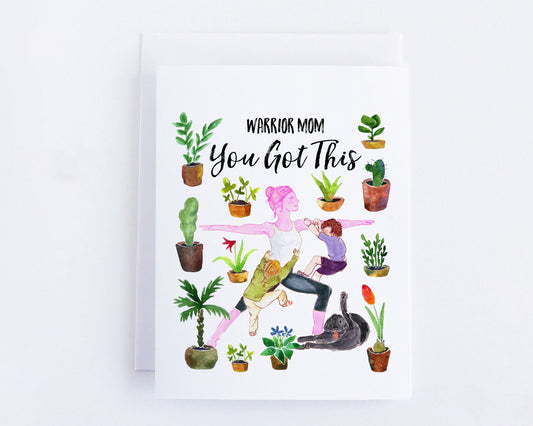 Yoga Botanical Funny Mom Card, Plant Mom Gifts For Best Friend, Funny Mother Birthday Cards, Warrior Post Encouragement Card You Got This