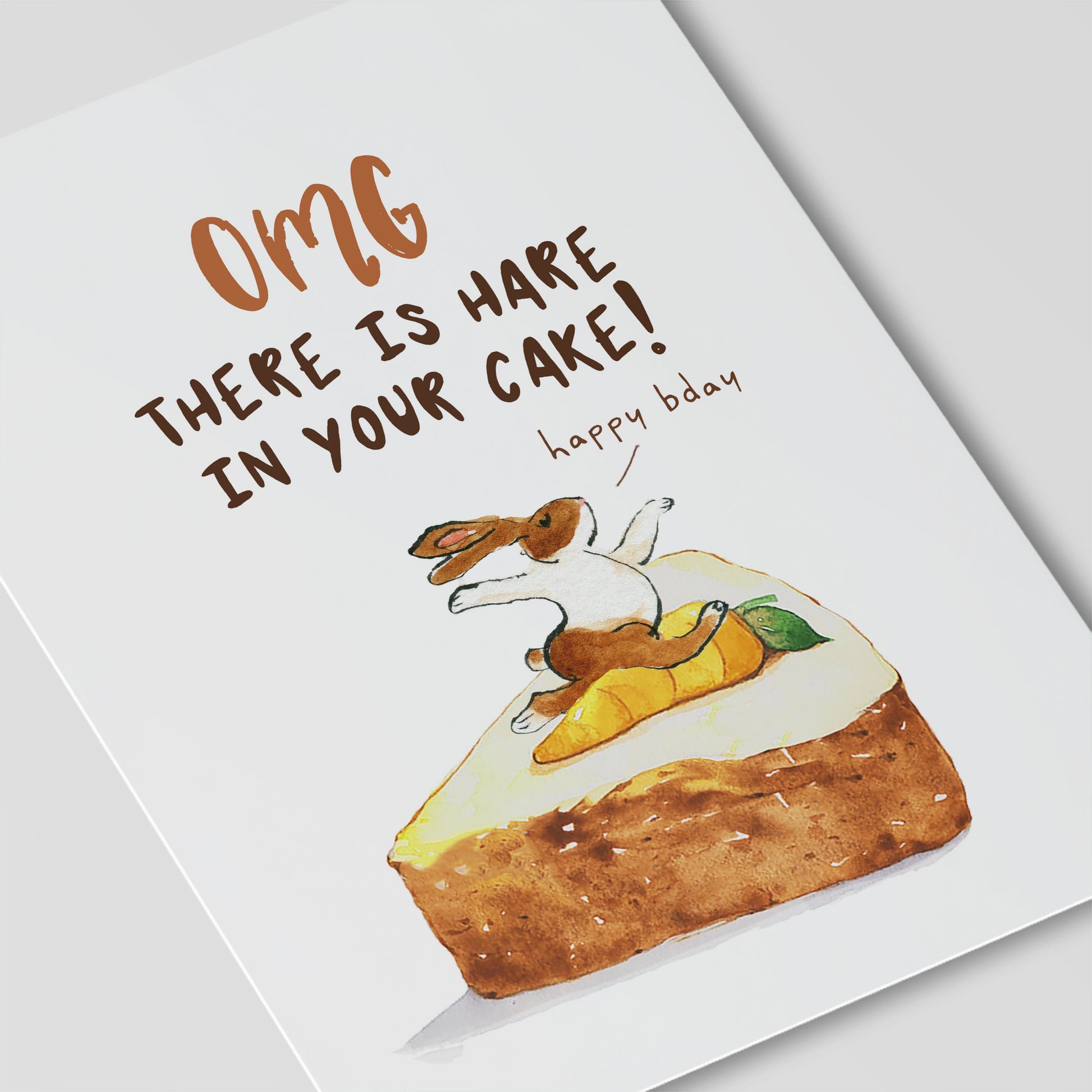 Bunny Carrot Cake Birthday Card Funny - OMG Hare In Your Cake - Kid Birthday Gifts