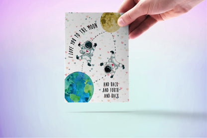 I Love You To The Moon And Back Funny Love Card For Husband, Kids Love Card Funny, Romantic Anniversary Card Astronaut Space Cards For Geek