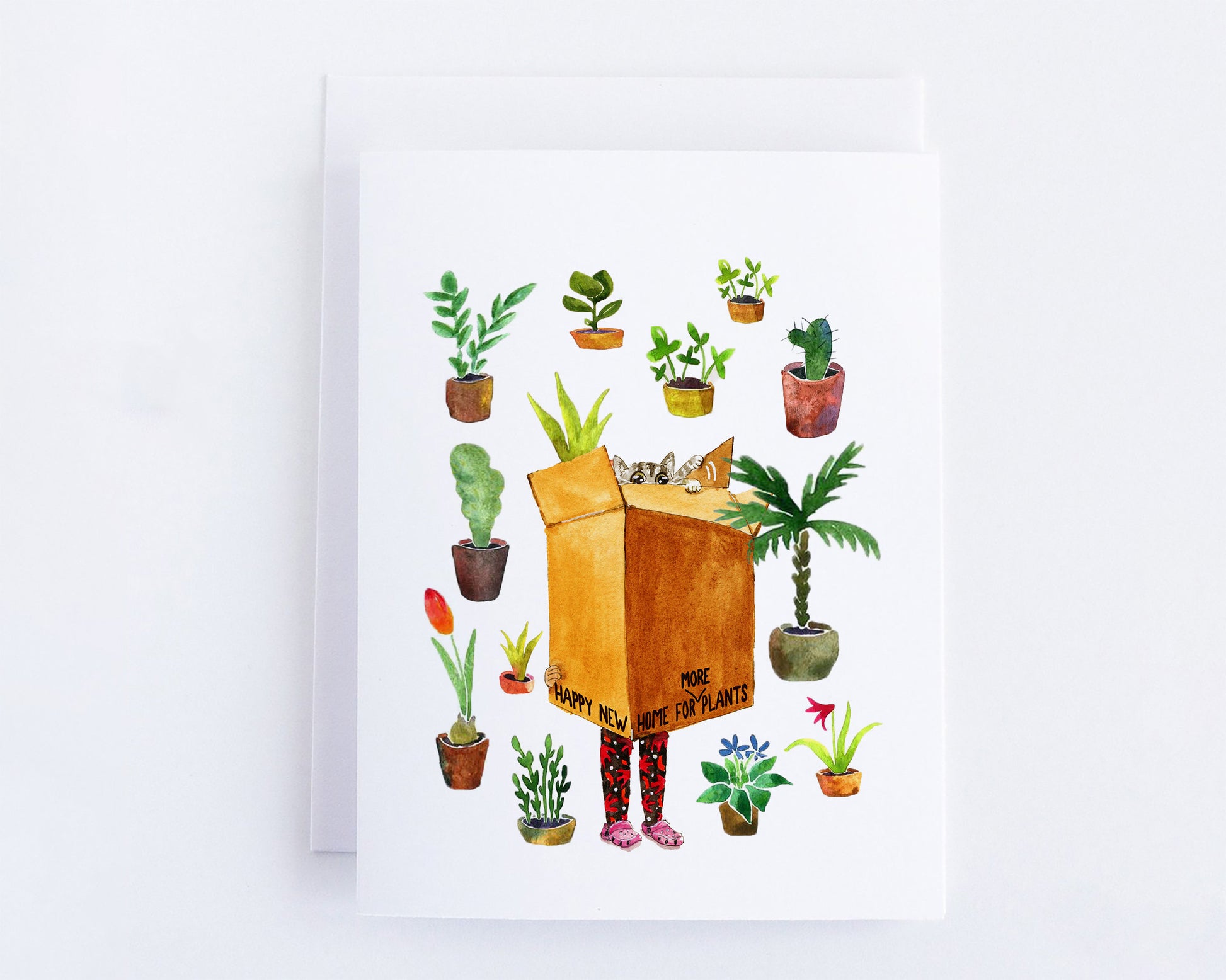 Happy New Home For More Plants Card, Cute Houseplant Card, Funny Housewarming Card For Friends, New Home Gift, Plant Lady Cat Lover Gift
