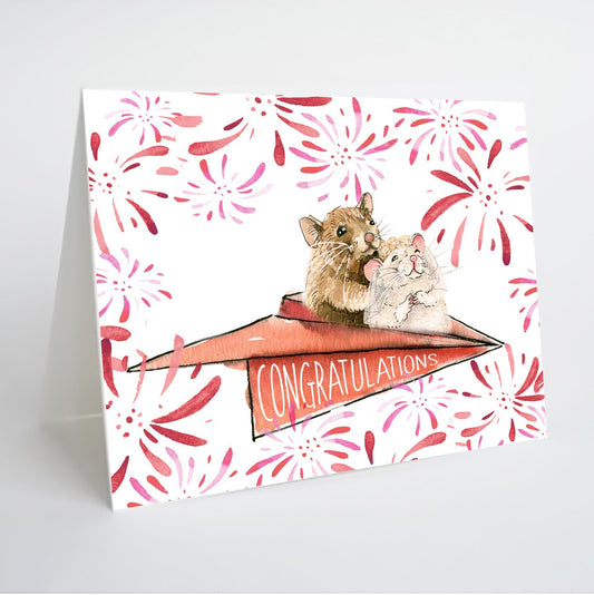 Mouse Funny Wedding Card Paper Plane Firworks